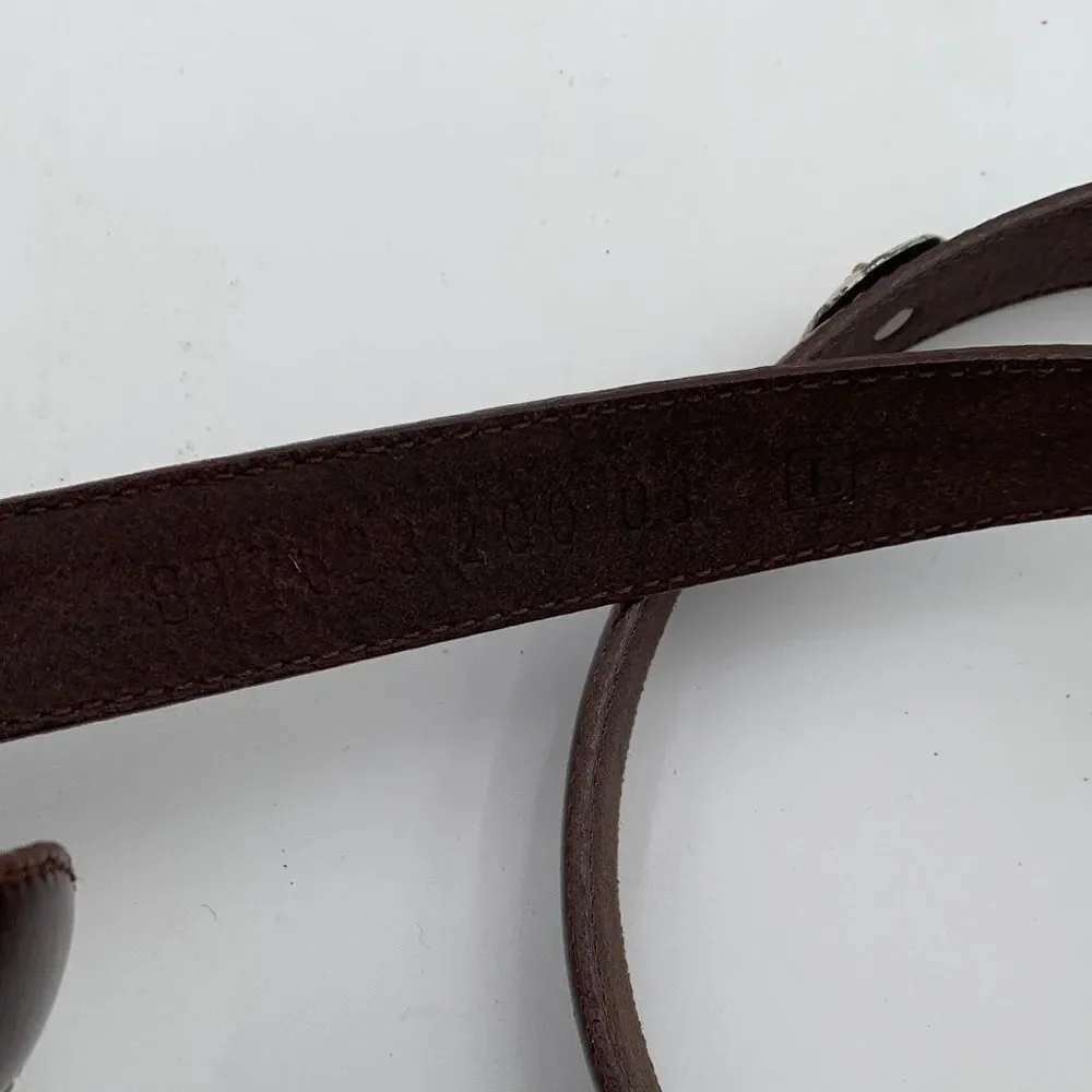 Fossil Brown Leather Belt Two Tone Gold Silver Buckle Western